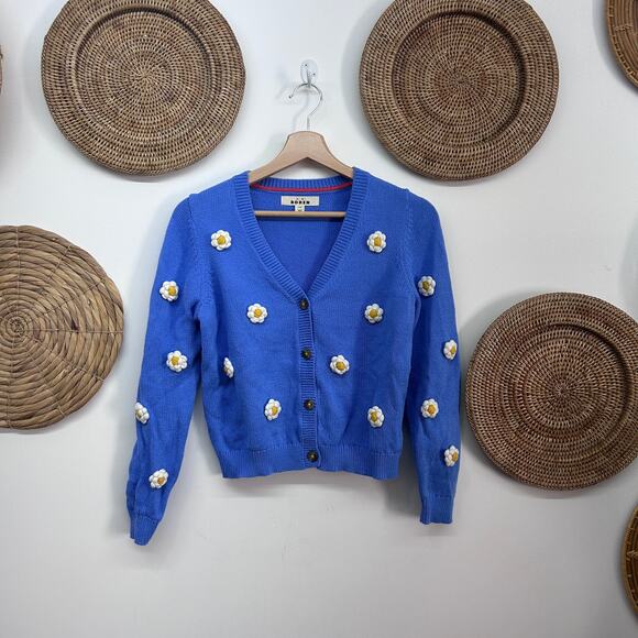 Mini Boden Other - Mini Boden Blue Flower Cardigan Sweater Girls 11-12 Button Up Knit Daisy Floral